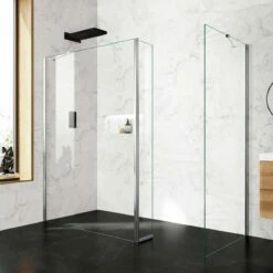 Copenhagen Easy Clean 8mm Walk In Shower Enclosure 1400mm & 900mm Glass With Pivotal Return Panel
