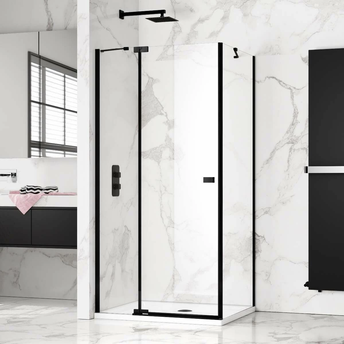Vienna Matt Black Easy Clean 8mm Hinged Shower Enclosure 1000x800mm