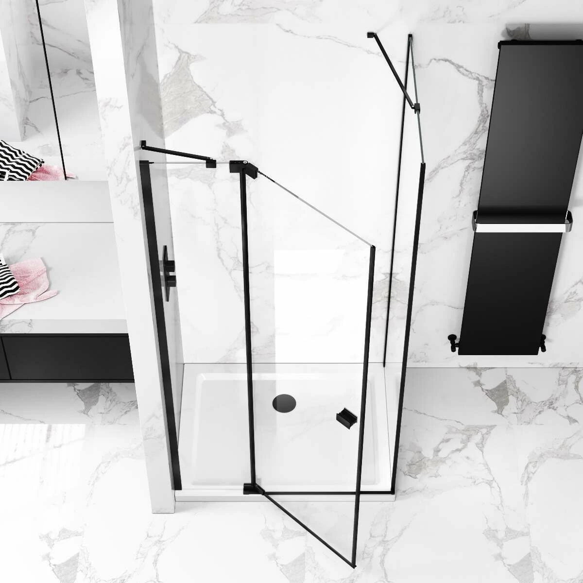 Vienna Matt Black Easy Clean 8mm Hinged Shower Enclosure 1000x800mm - Image 2