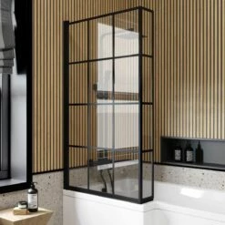 Zurich Easy Clean Matt Black Crittall L Shaped Bath Screen - 800mm