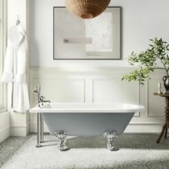Abingdon 1500mm Dove Grey Single Ended Roll Top Bath - Chrome Ball Feet