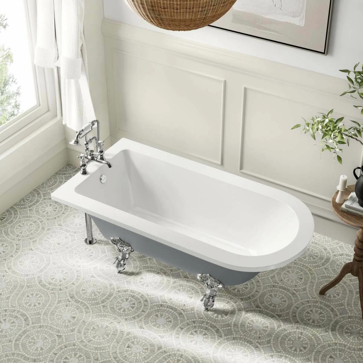 Abingdon 1500mm Dove Grey Single Ended Roll Top Bath - Chrome Ball Feet - Image 2