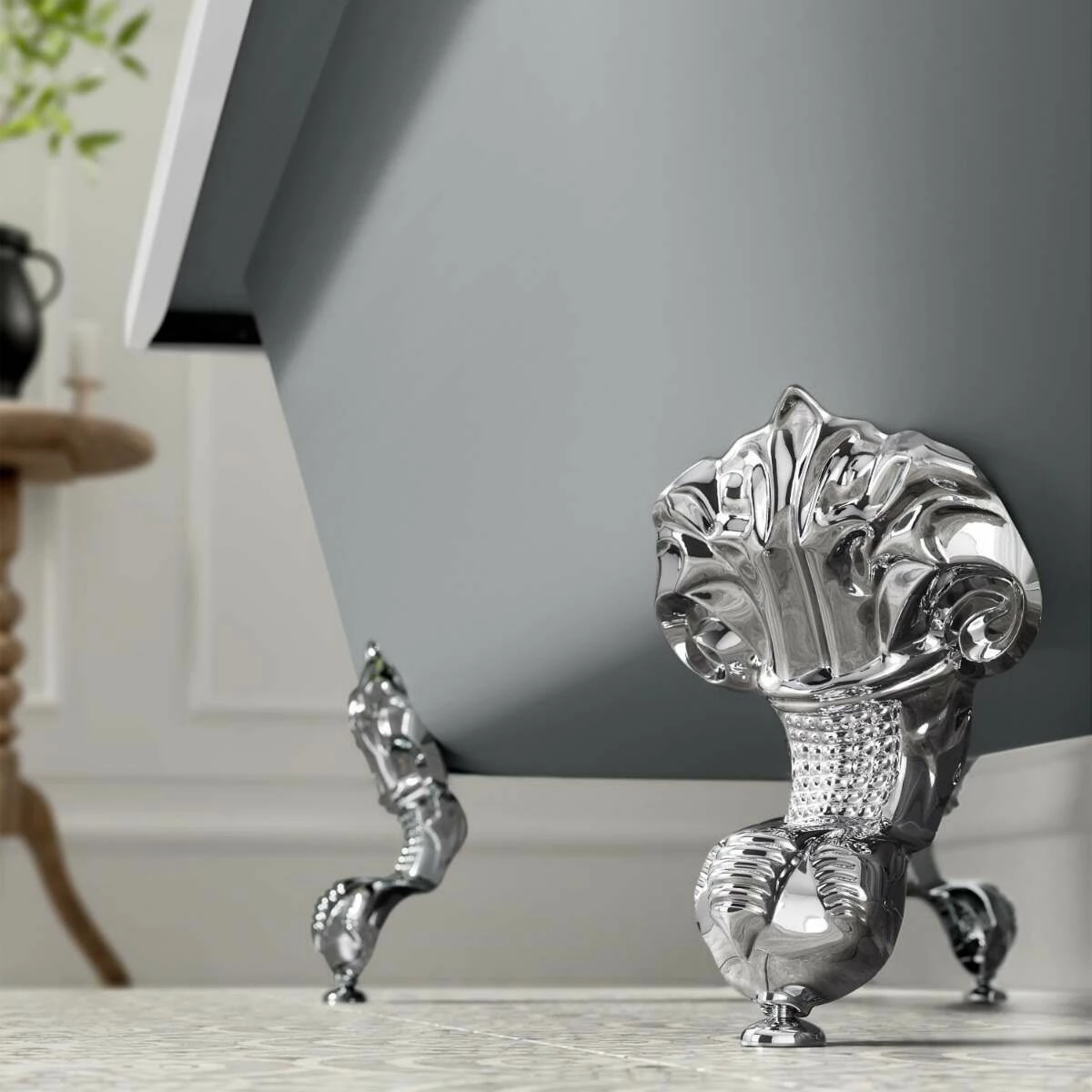 Abingdon 1500mm Dove Grey Single Ended Roll Top Bath - Chrome Ball Feet - Image 4