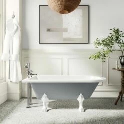 Abingdon 1500mm Dove Grey Single Ended Roll Top Bath - White Feet