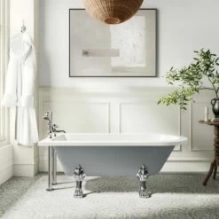 Abingdon 1500mm Dove Grey Single Ended Roll Top Bath - Chrome Feet