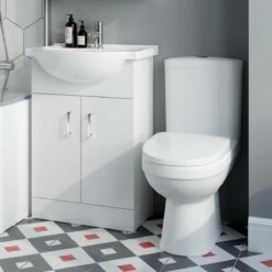 Quartz Gloss White Vanity With Semi Recessed Basin 550mm And Toilet Set