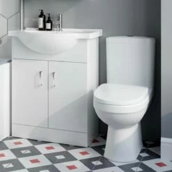 Quartz Gloss White Vanity With Semi Recessed Basin 650mm And Toilet Set