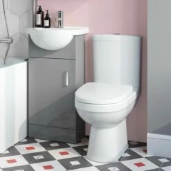 Quartz Stone Grey Cloakroom Vanity With Semi Recessed Basin 400mm And Toilet Set