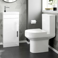 Avon Gloss White Cloakroom Floor Standing Basin Vanity 400mm And Toilet Set