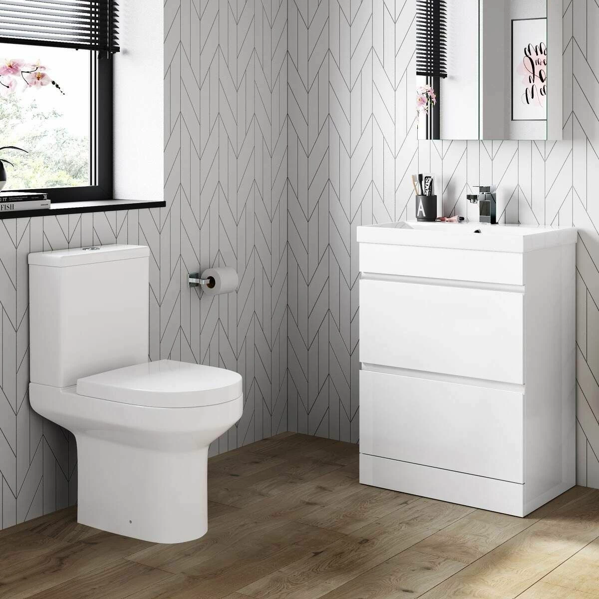 Trent Gloss White Basin Drawer Vanity 600mm And Toilet Set