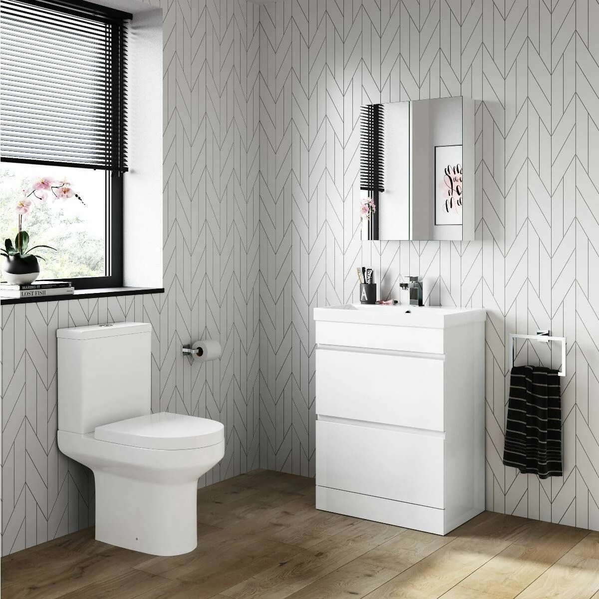 Trent Gloss White Basin Drawer Vanity 600mm And Toilet Set - Image 2