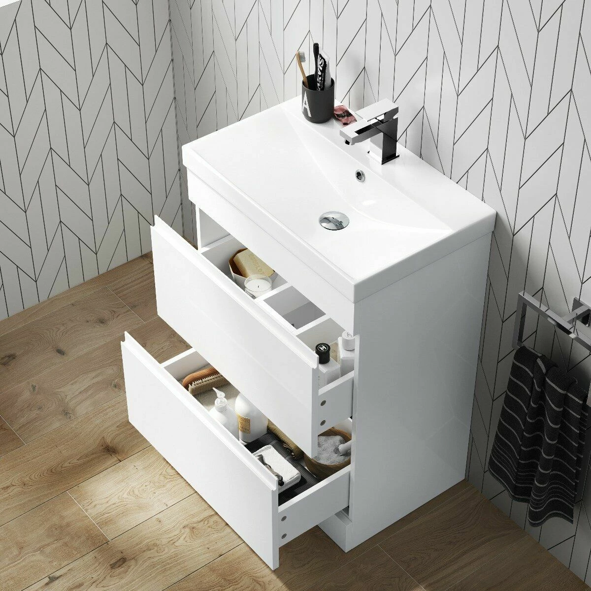 Trent Gloss White Basin Drawer Vanity 600mm And Toilet Set - Image 3