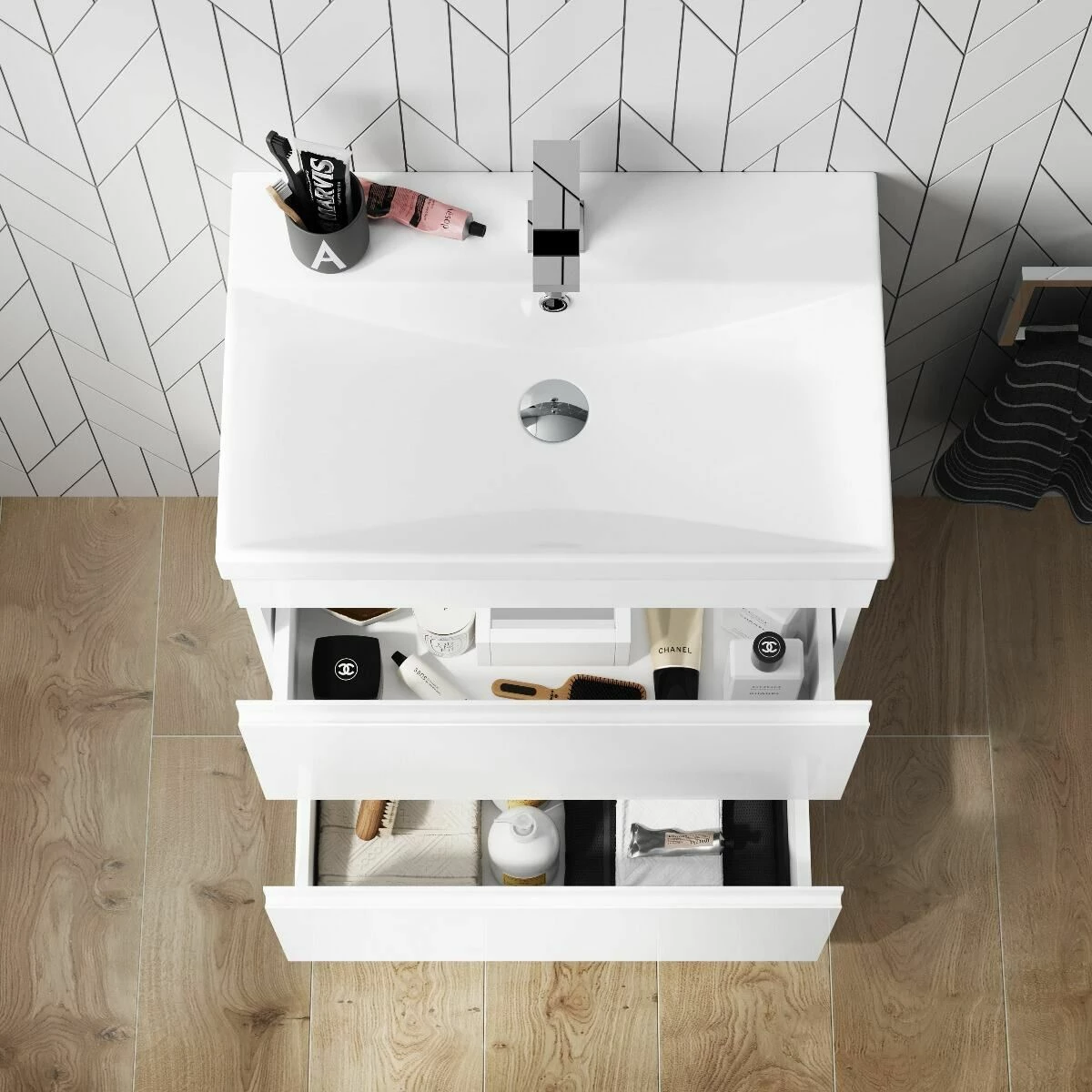 Trent Gloss White Basin Drawer Vanity 600mm And Toilet Set - Image 4