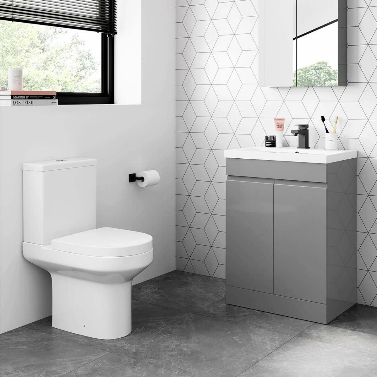 Trent Stone Grey Basin Vanity 600mm And Toilet Set