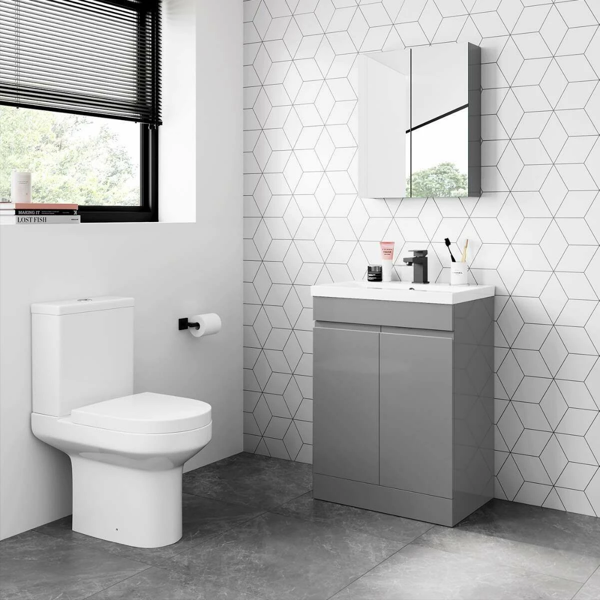 Trent Stone Grey Basin Vanity 600mm And Toilet Set - Image 2