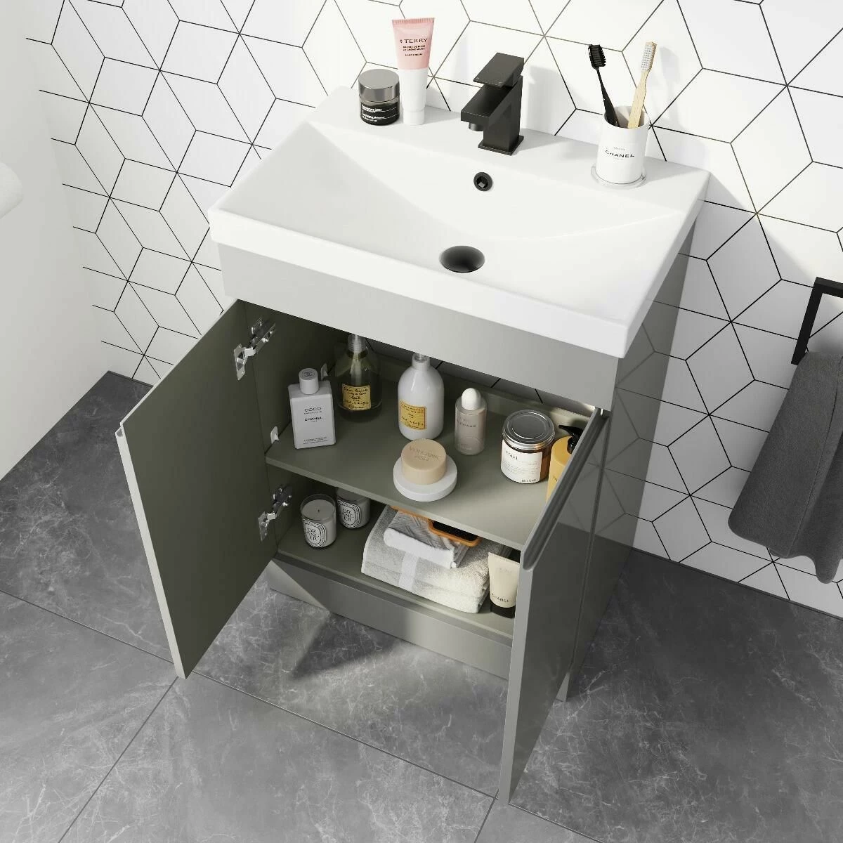 Trent Stone Grey Basin Vanity 600mm And Toilet Set - Image 4