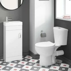 Quartz Gloss White Cloakroom Floor Standing Basin Vanity 400mm And Round Toilet Set