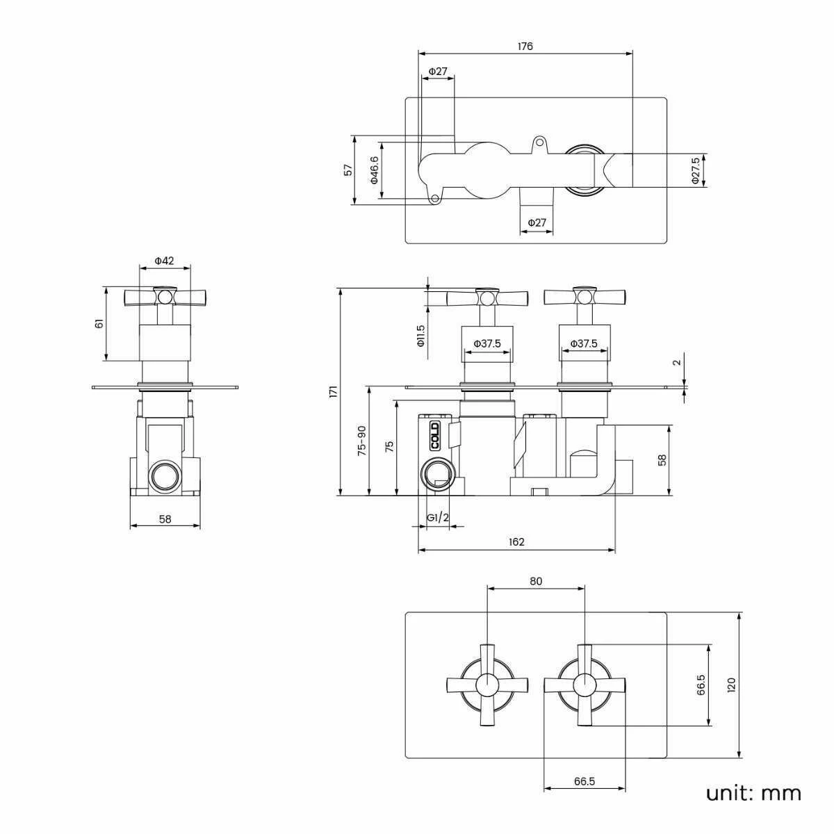 Chrome Crosshead Thermostatic Shower Valve - 1 Outlet - Image 3