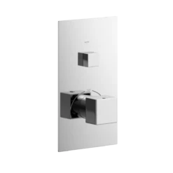 Chrome Square Thermostatic Push-Button Shower Valve - 1 Outlet